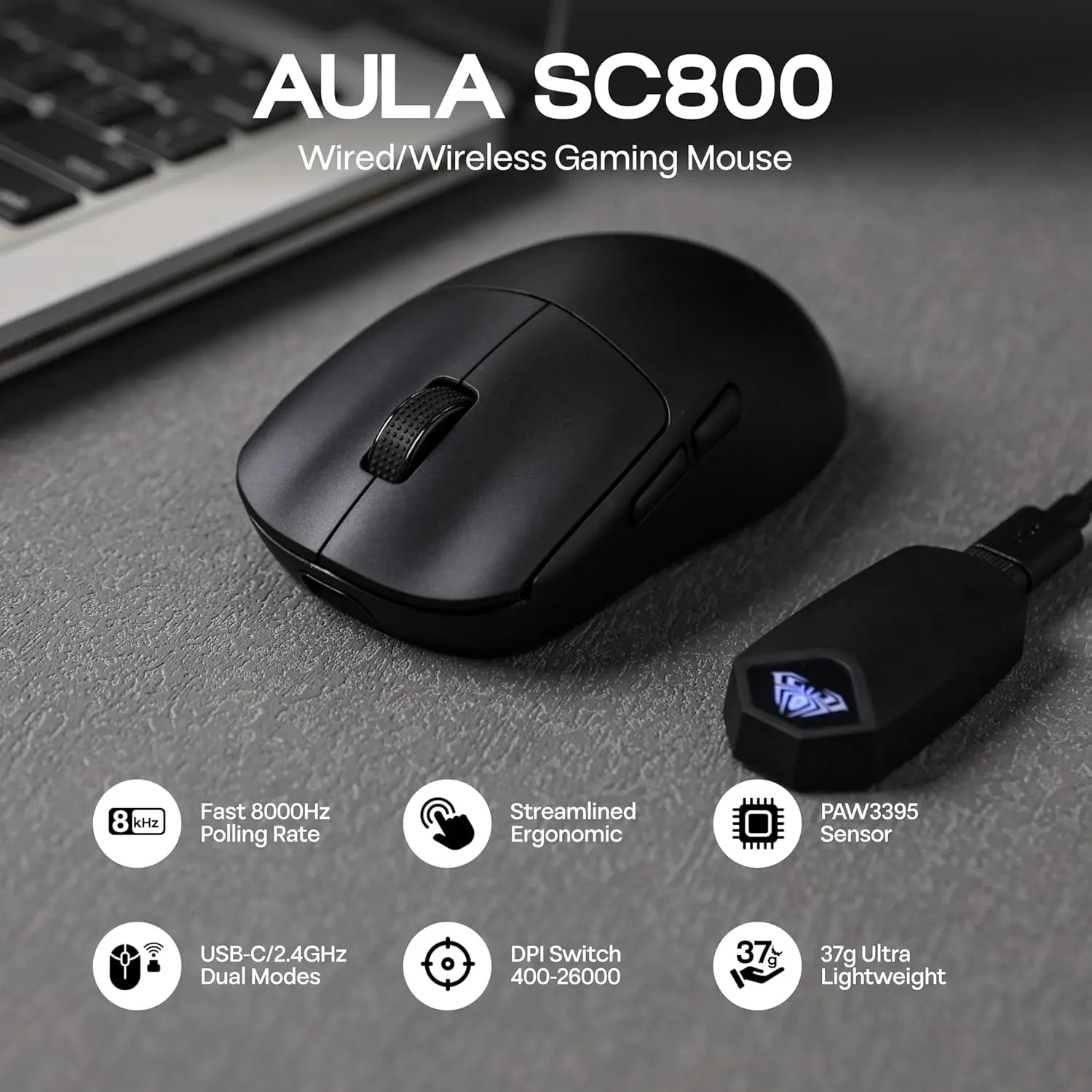 Pc Gaming Gigabyte - AULA SC800 ゲーミングマウス USB-C 有線/2.4 グラム