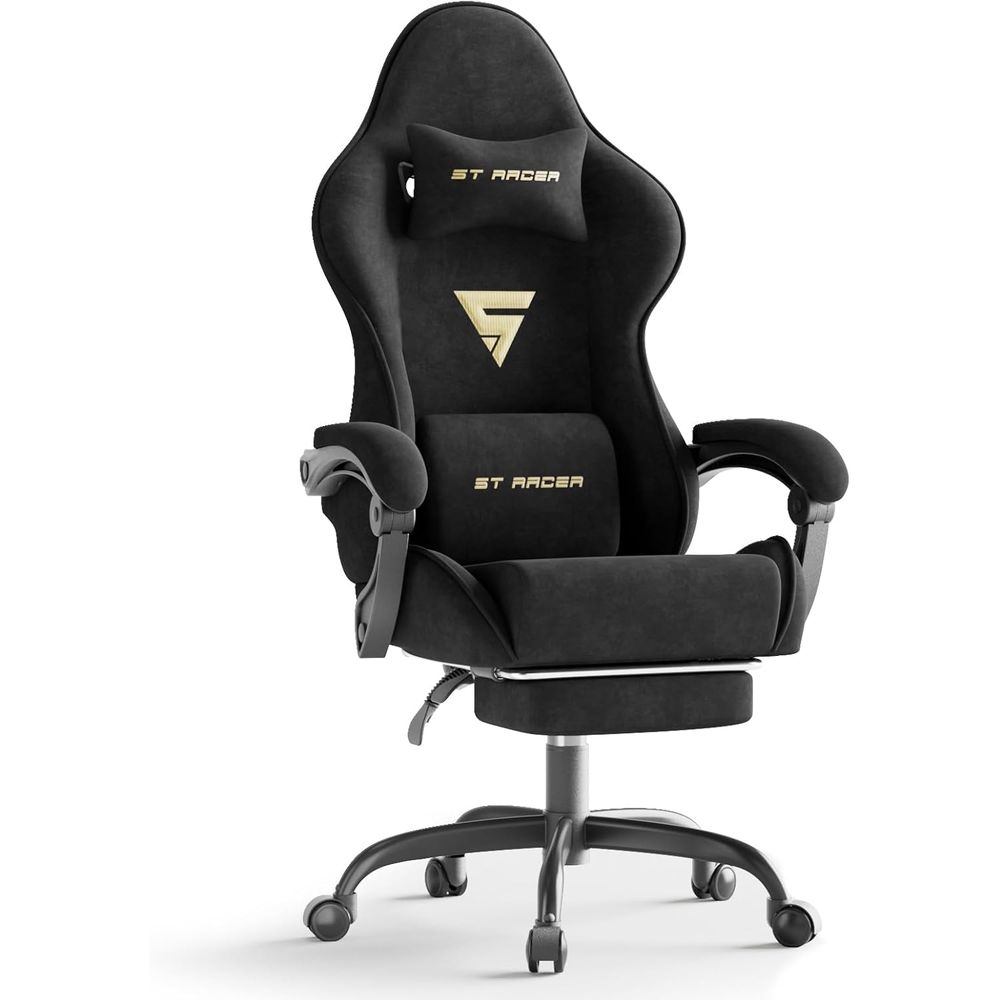 Pc Gaming Gaming - ベルベット生地のエルゴノミクスゲーミングチェア、フットレストとマッサージ機能付き、ハイバックリクライニングコンピューターゲーマーチェア（大人用）、レーシングスタイルPCチェア