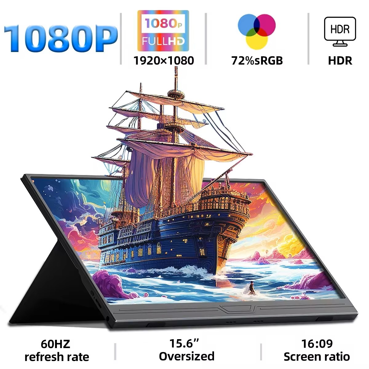 Pc Gaming Gigabyte - ZSUS-15.6インチポータブルモニター,1080p,dr 16:9,xbox,ps4,5スイッチ携帯電話,pc,loptop拡張用の青色光